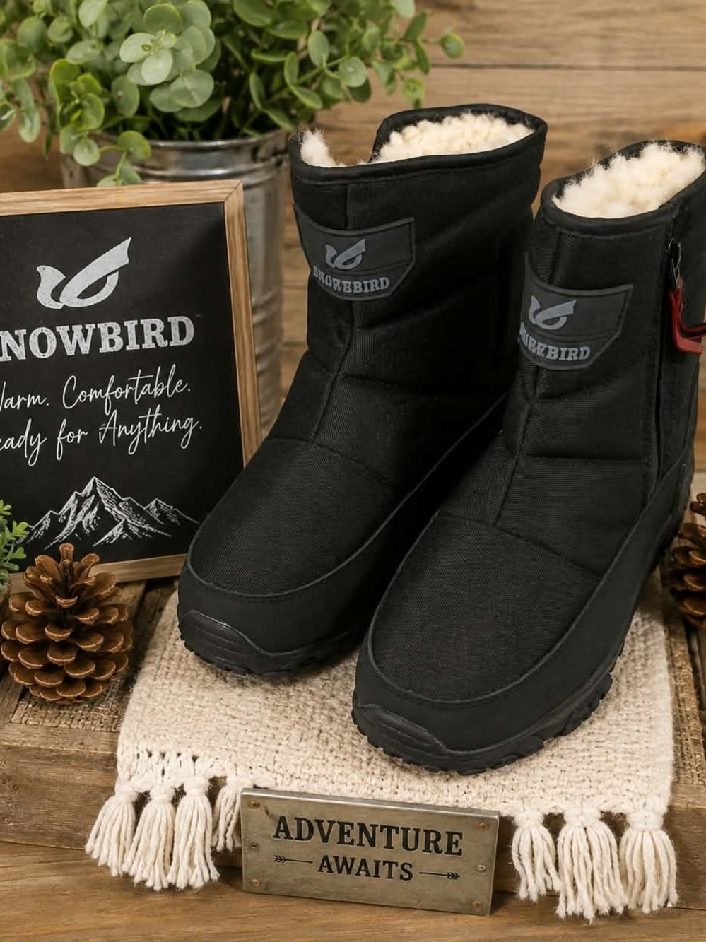 Women's Black Fleece-Lined Winter Boots